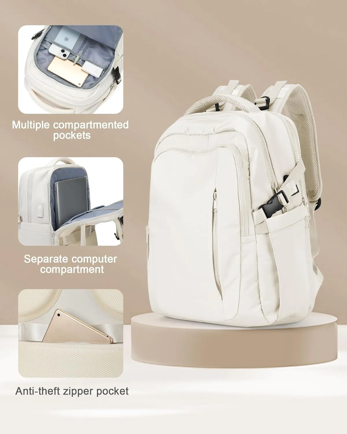 suwasp Large Travel Backpack for Women Men Airline Approved Carry On Personal Item Backpack Bag Frontier Airlines Personal Item Bag Flight Approved Luggage Backpack - White