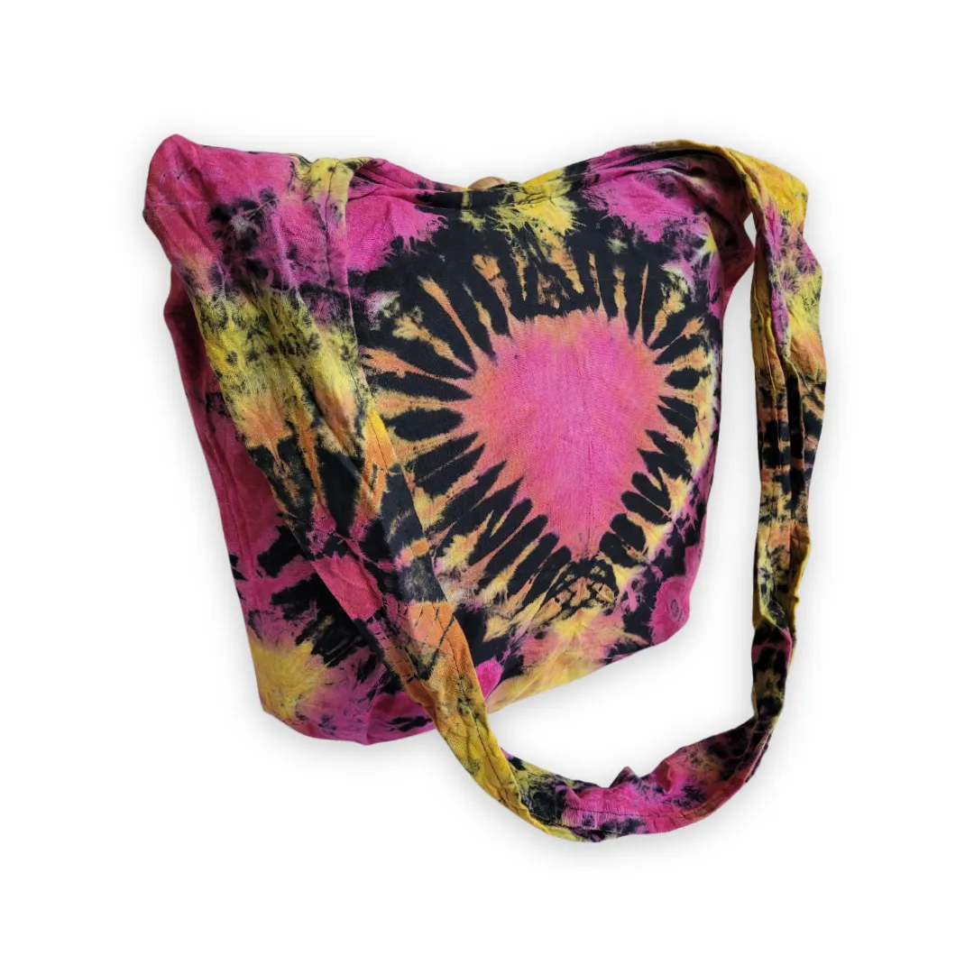 Tie Dye Bag Purse Hobo Crossbody Sling Shoulder Messenger Bags Top Zip Heart colorful