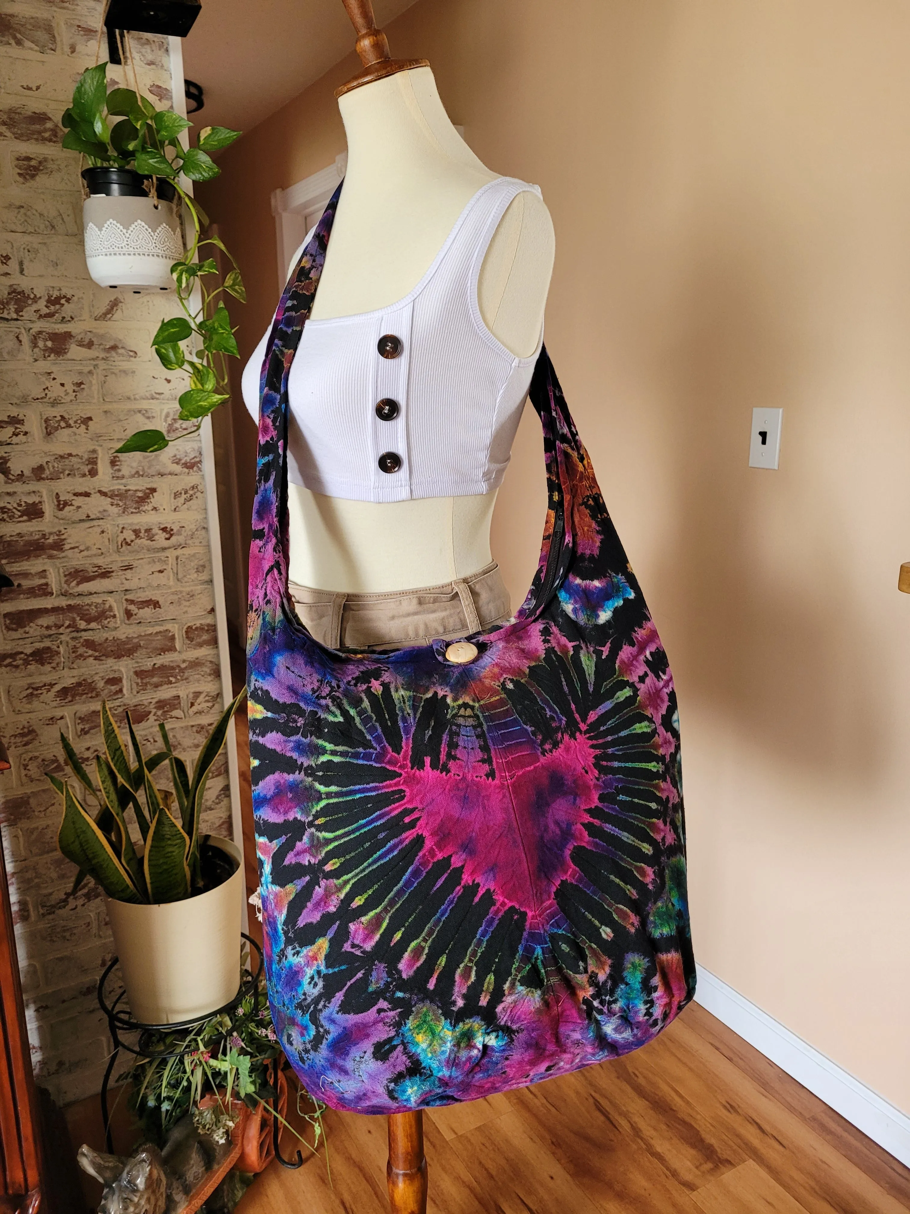 Tie Dye Bag Purse Hobo Crossbody Sling Shoulder Messenger Bags Top Zip Heart colorful