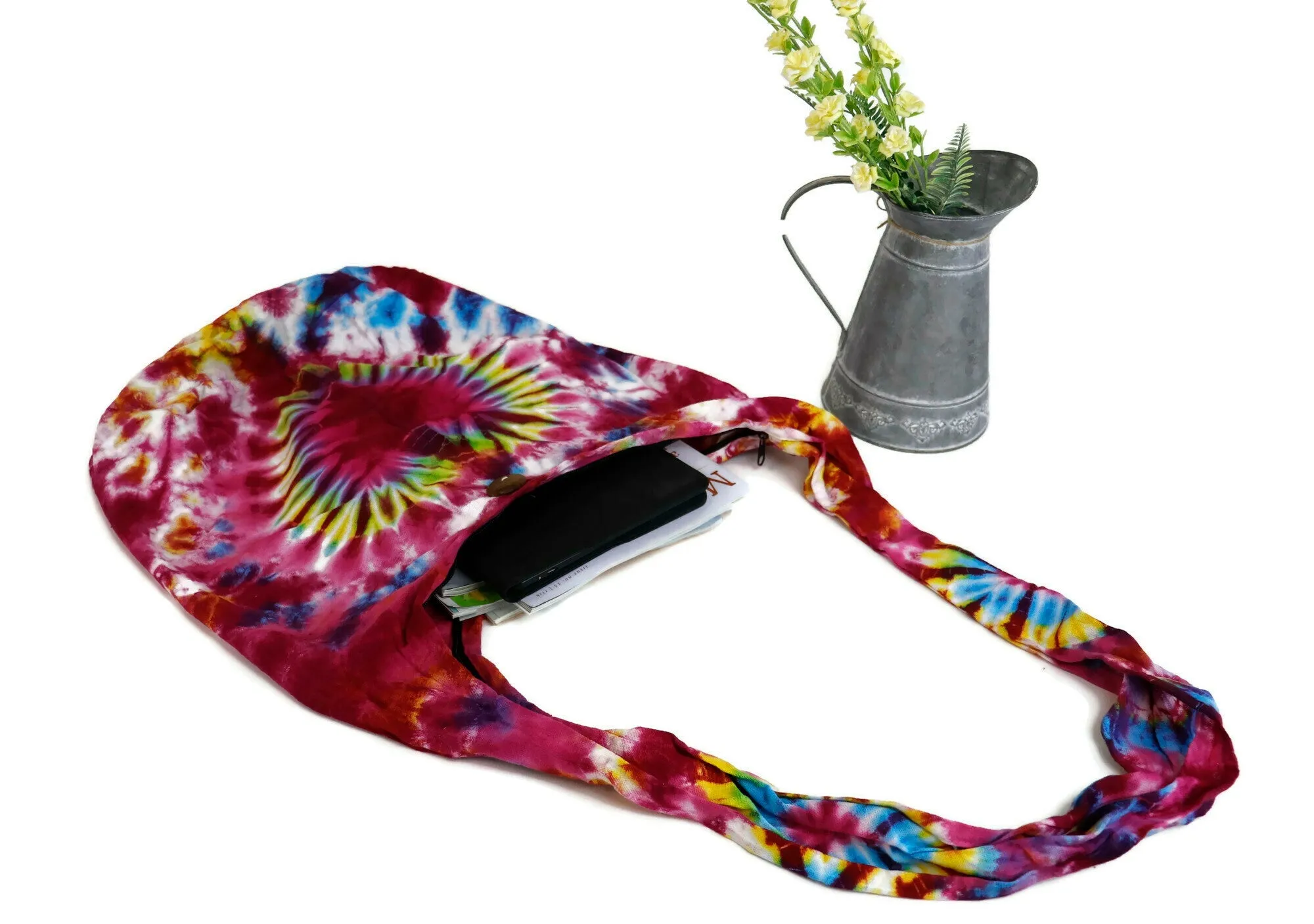 Tie Dye Bag Purse Hobo Crossbody Sling Shoulder Messenger Bags Top Zip Heart colorful