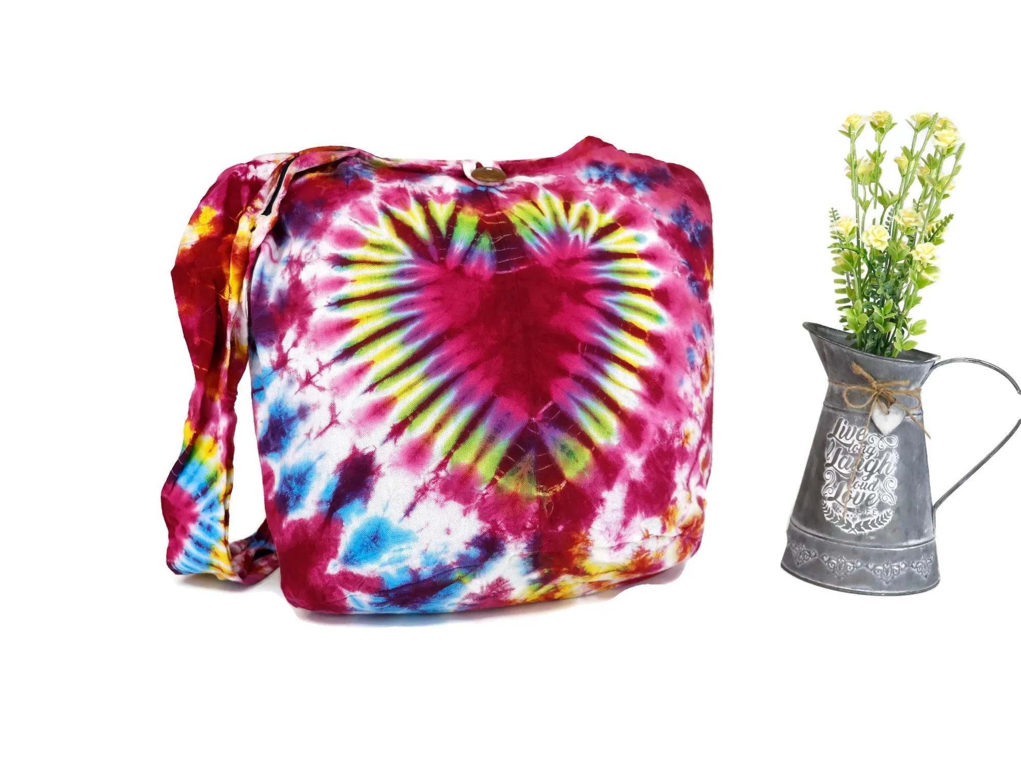 Tie Dye Bag Purse Hobo Crossbody Sling Shoulder Messenger Bags Top Zip Heart colorful