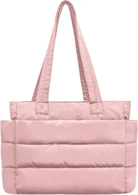 Tote Bag for Women with Zipper, Soft Lightweight Puffy Bag with Compartment, Quilted Handbag for Travel, Work, Sport