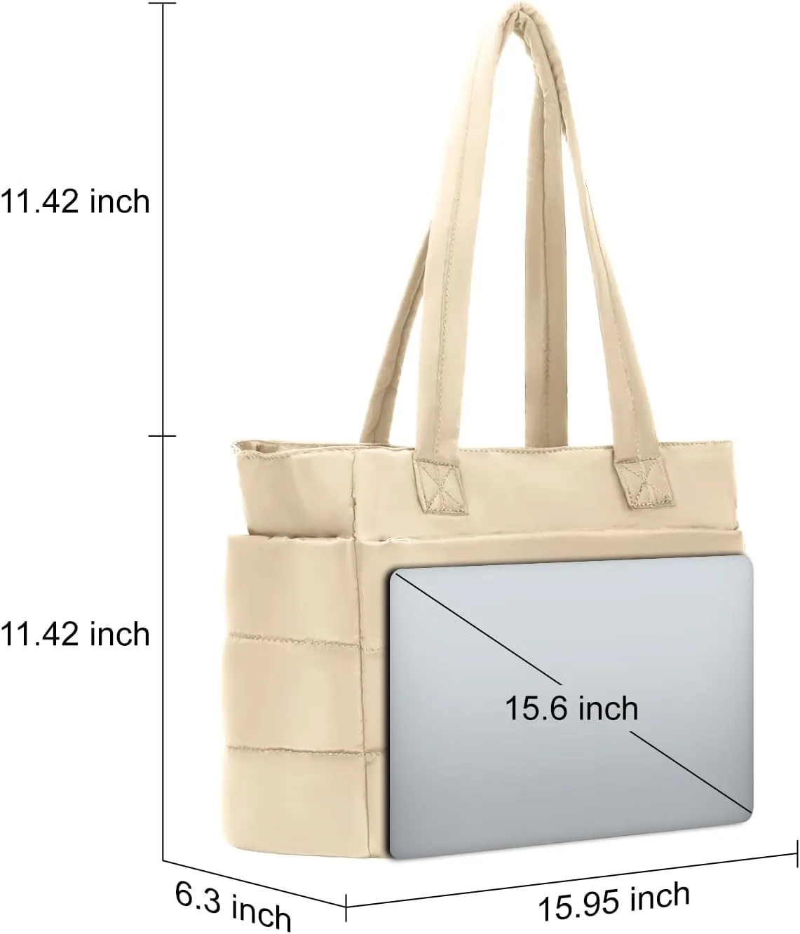Tote Bag for Women with Zipper, Soft Lightweight Puffy Bag with Compartment, Quilted Handbag for Travel, Work, Sport