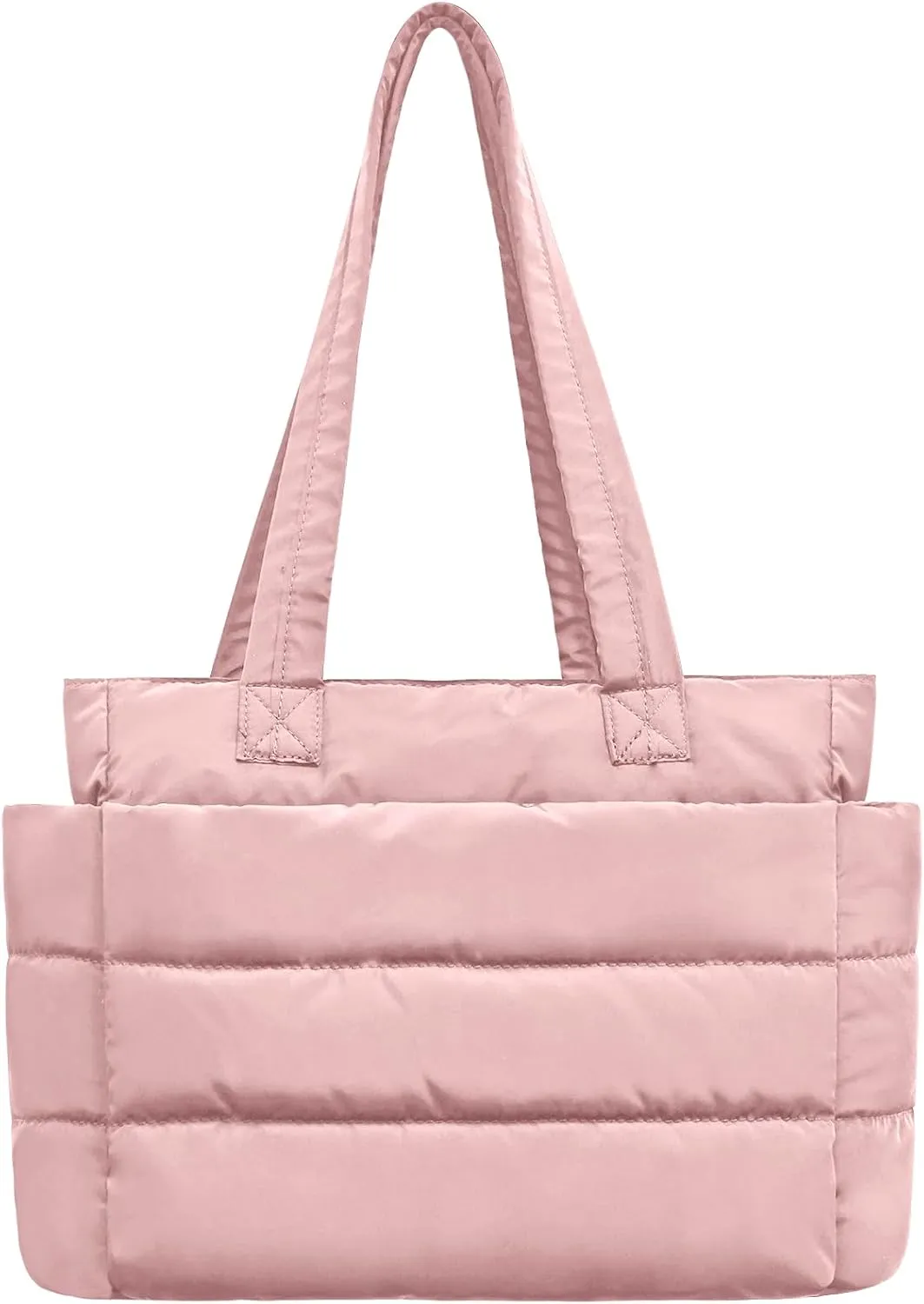 Tote Bag for Women with Zipper, Soft Lightweight Puffy Bag with Compartment, Quilted Handbag for Travel, Work, Sport