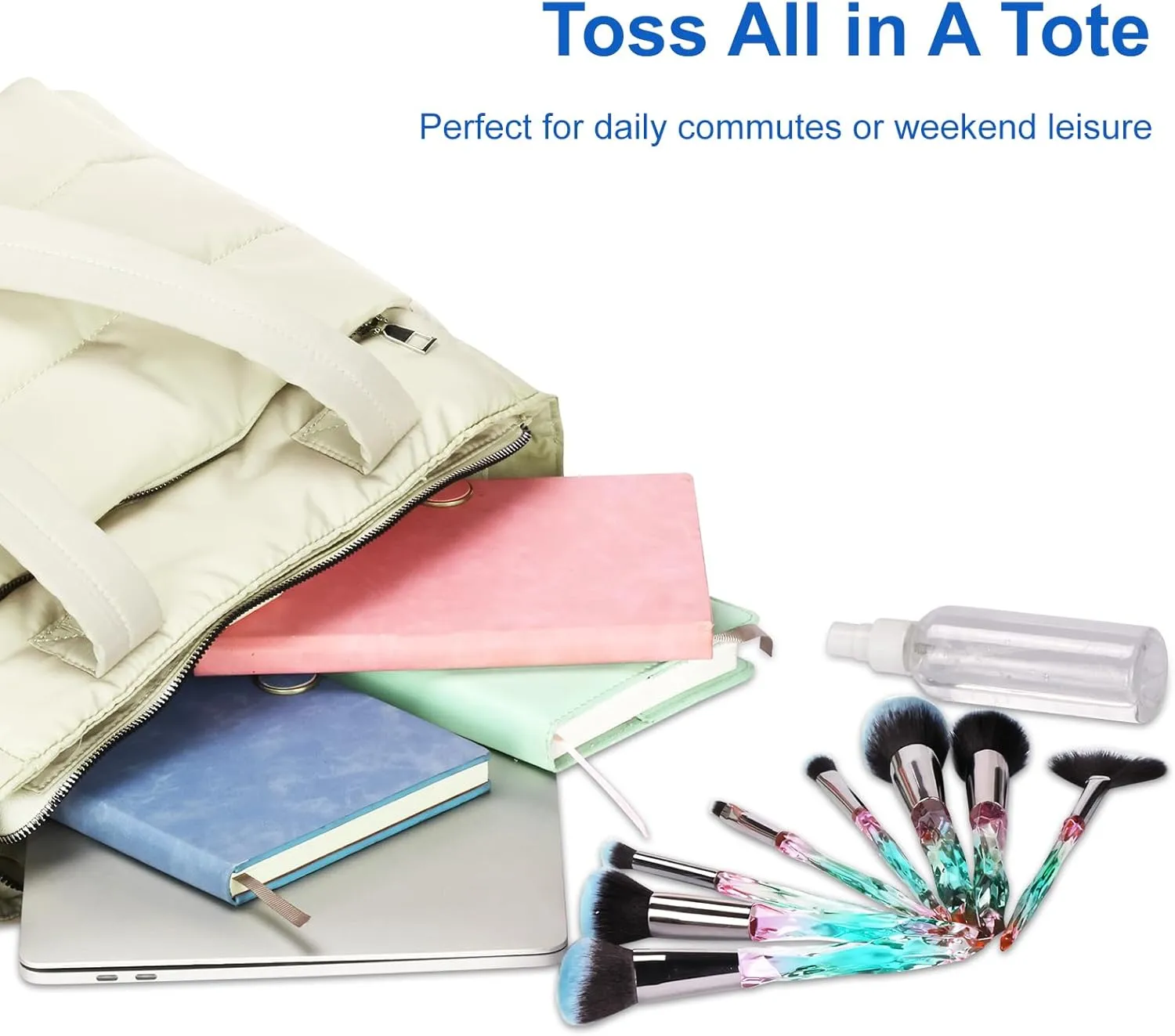 Tote Bag for Women with Zipper, Soft Lightweight Puffy Bag with Compartment, Quilted Handbag for Travel, Work, Sport