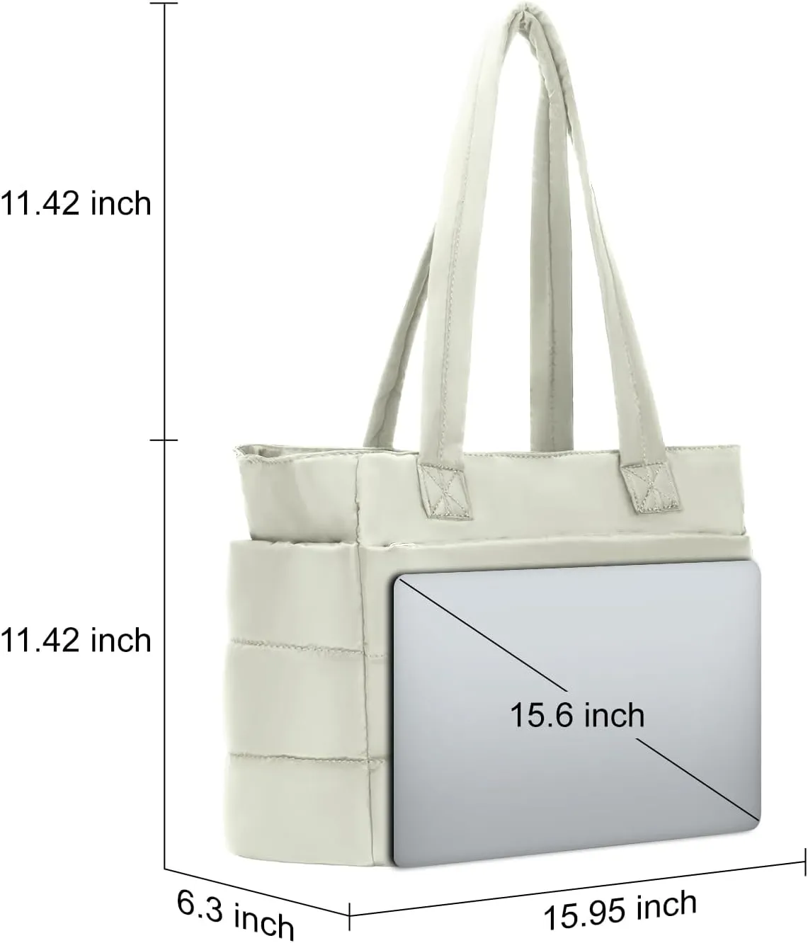 Tote Bag for Women with Zipper, Soft Lightweight Puffy Bag with Compartment, Quilted Handbag for Travel, Work, Sport