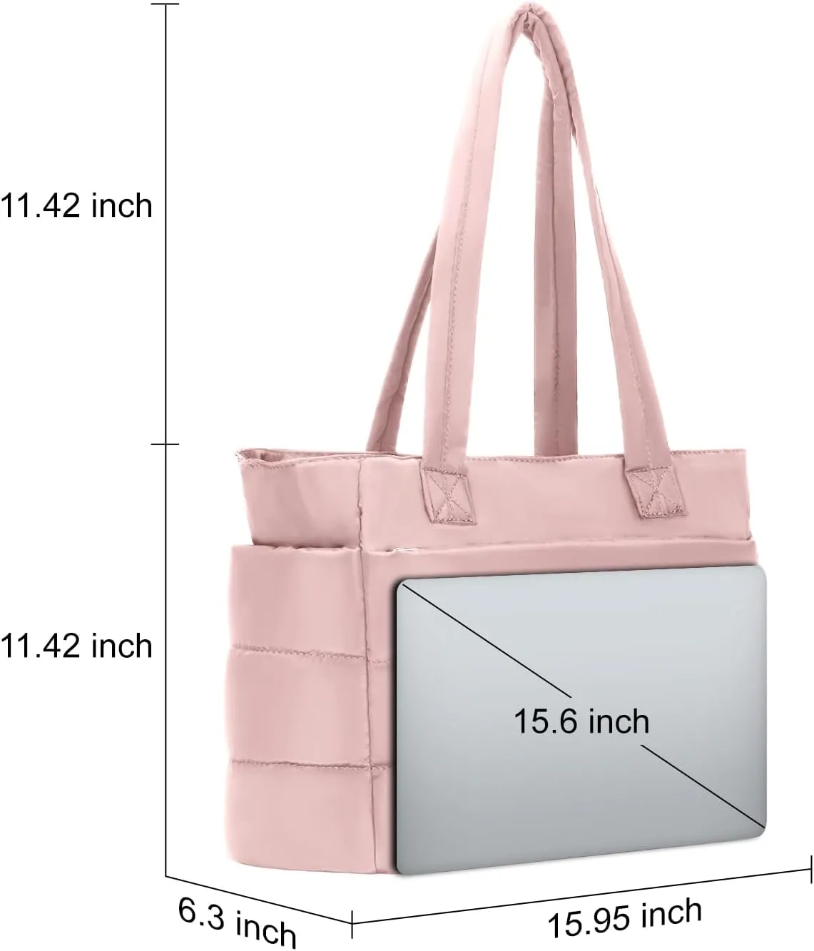 Tote Bag for Women with Zipper, Soft Lightweight Puffy Bag with Compartment, Quilted Handbag for Travel, Work, Sport