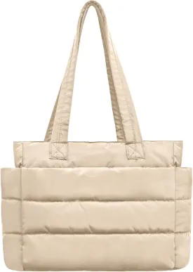 Tote Bag for Women with Zipper, Soft Lightweight Puffy Bag with Compartment, Quilted Handbag for Travel, Work, Sport