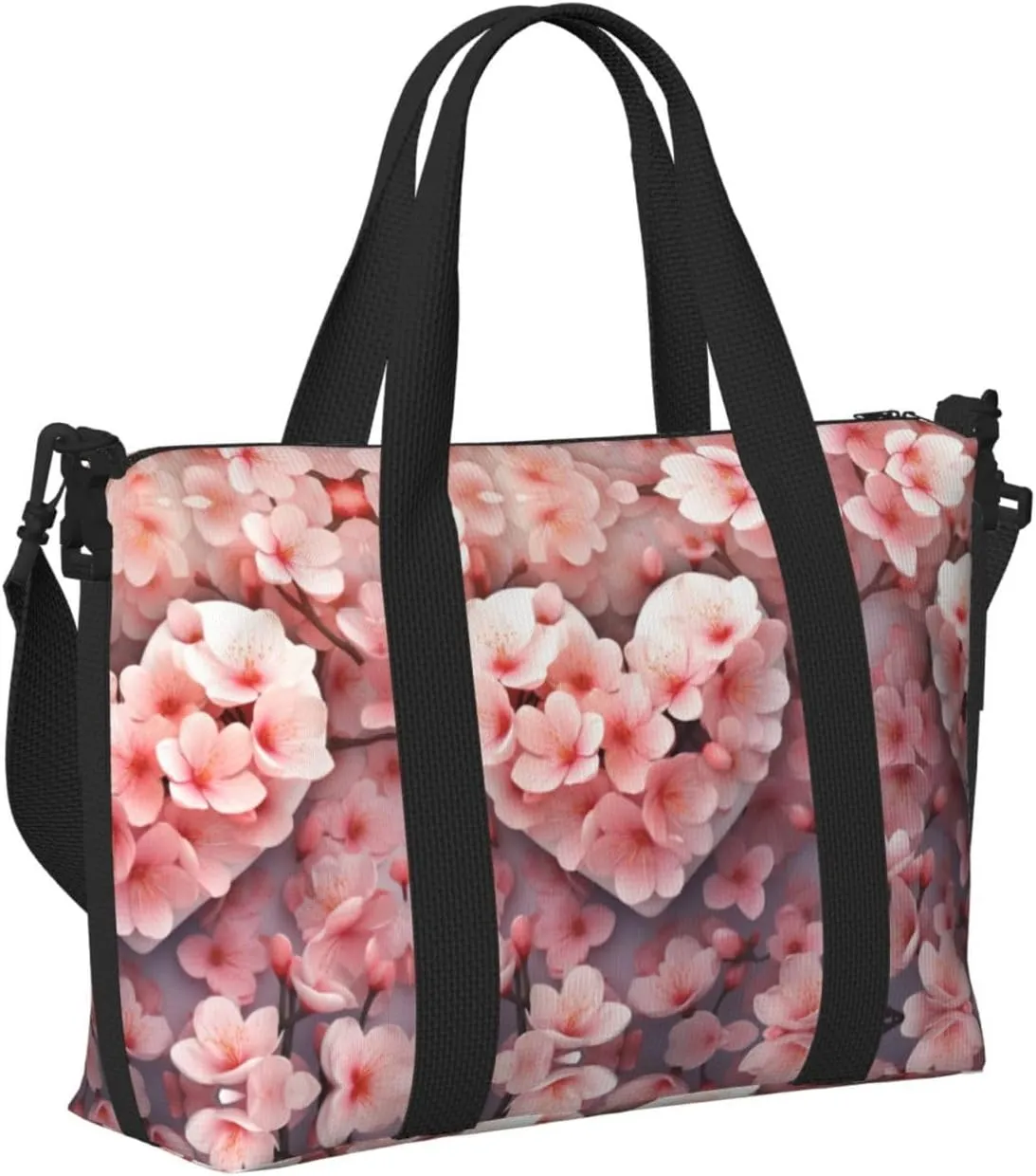 Travel Bag for Weekend Trips, Airplane Carry-On with Adjustable Strap, Love Peach Blossom