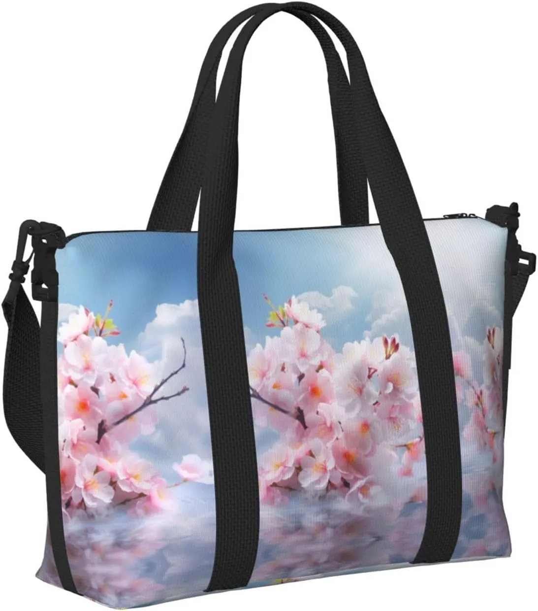 Travel Bag for Weekend Trips, Airplane Carry-On with Adjustable Strap, Peach Blossom Cloud Rainbow