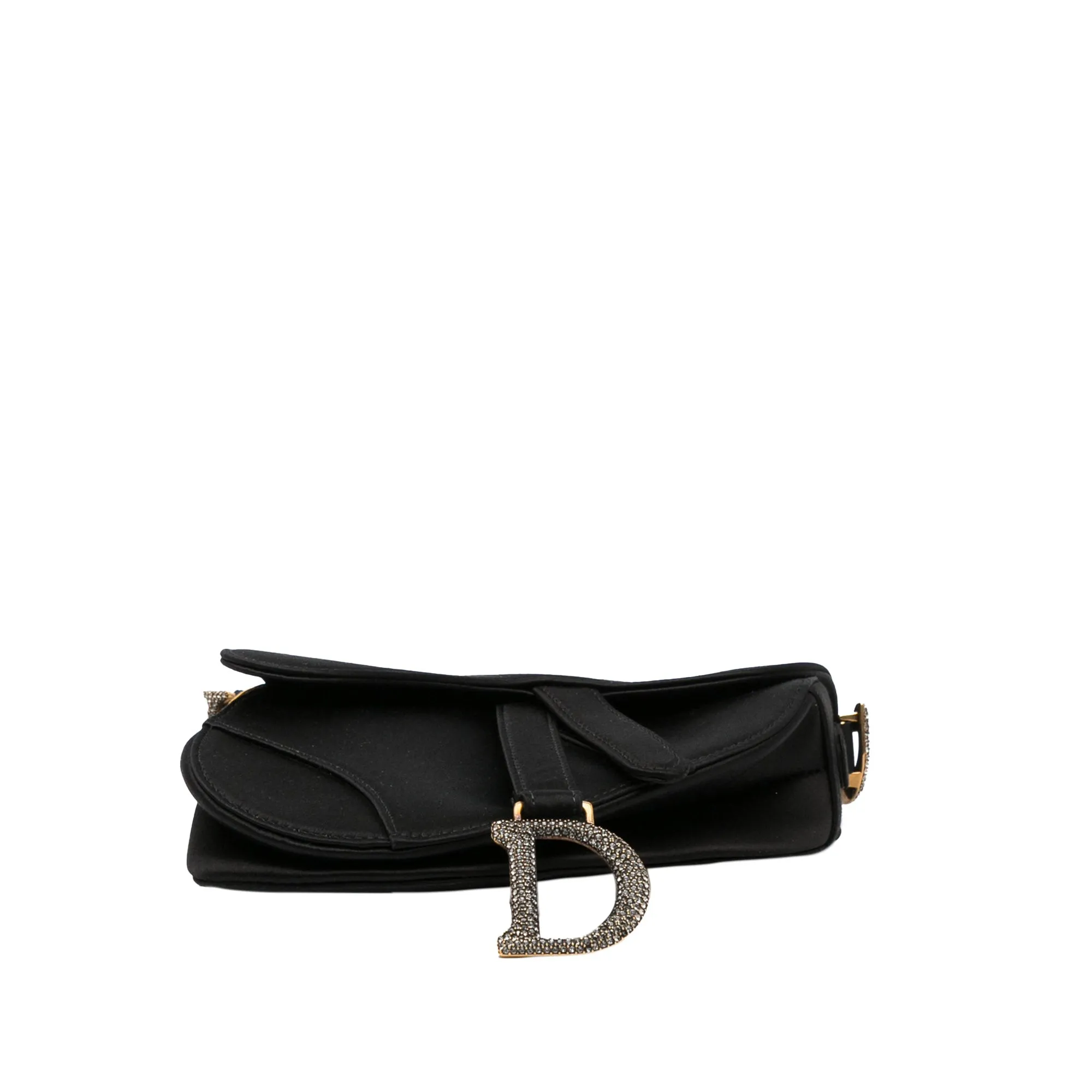 Trendy Inspired Dior Saddle Bag Mini Black Crystal Embellished Satin