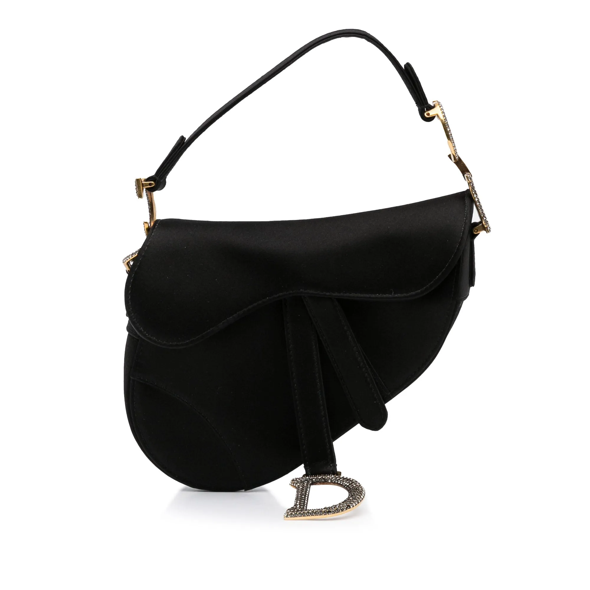 Trendy Inspired Dior Saddle Bag Mini Black Crystal Embellished Satin