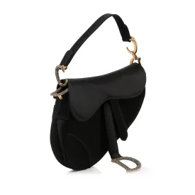 Trendy Inspired Dior Saddle Bag Mini Black Crystal Embellished Satin