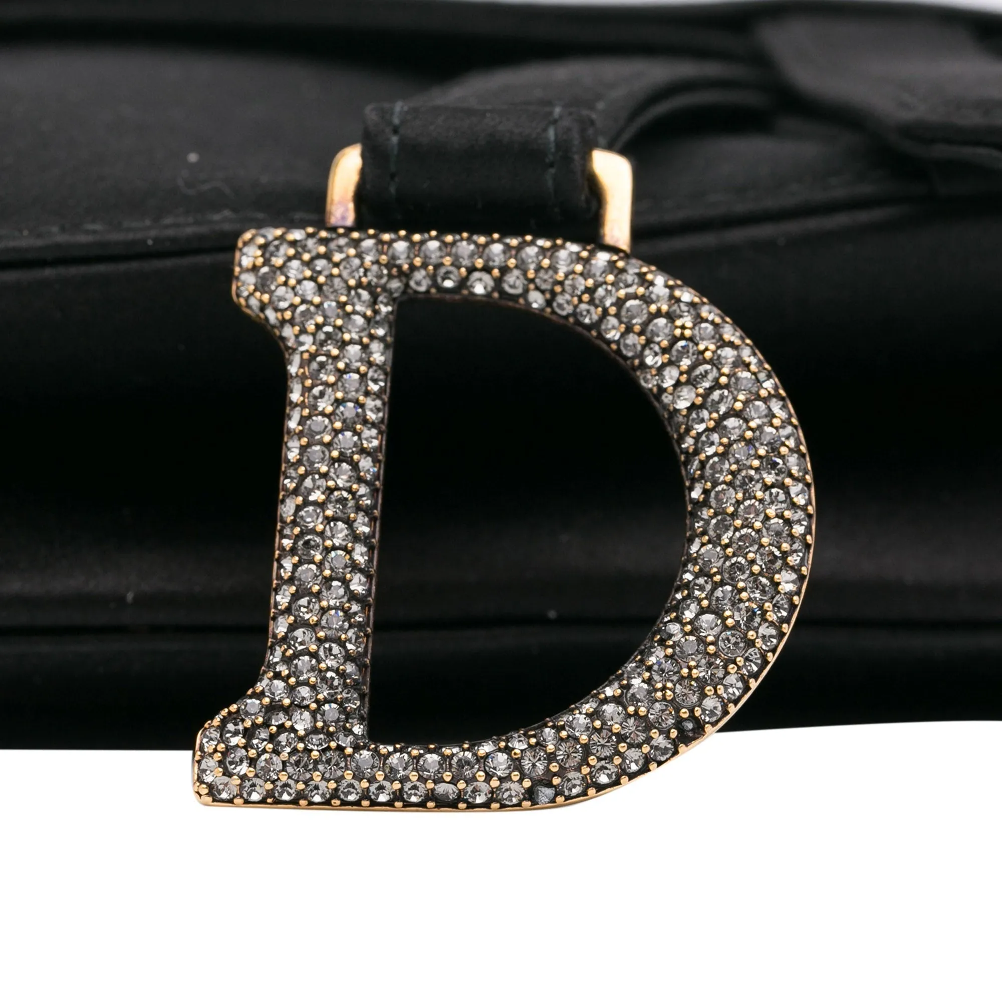Trendy Inspired Dior Saddle Bag Mini Black Crystal Embellished Satin