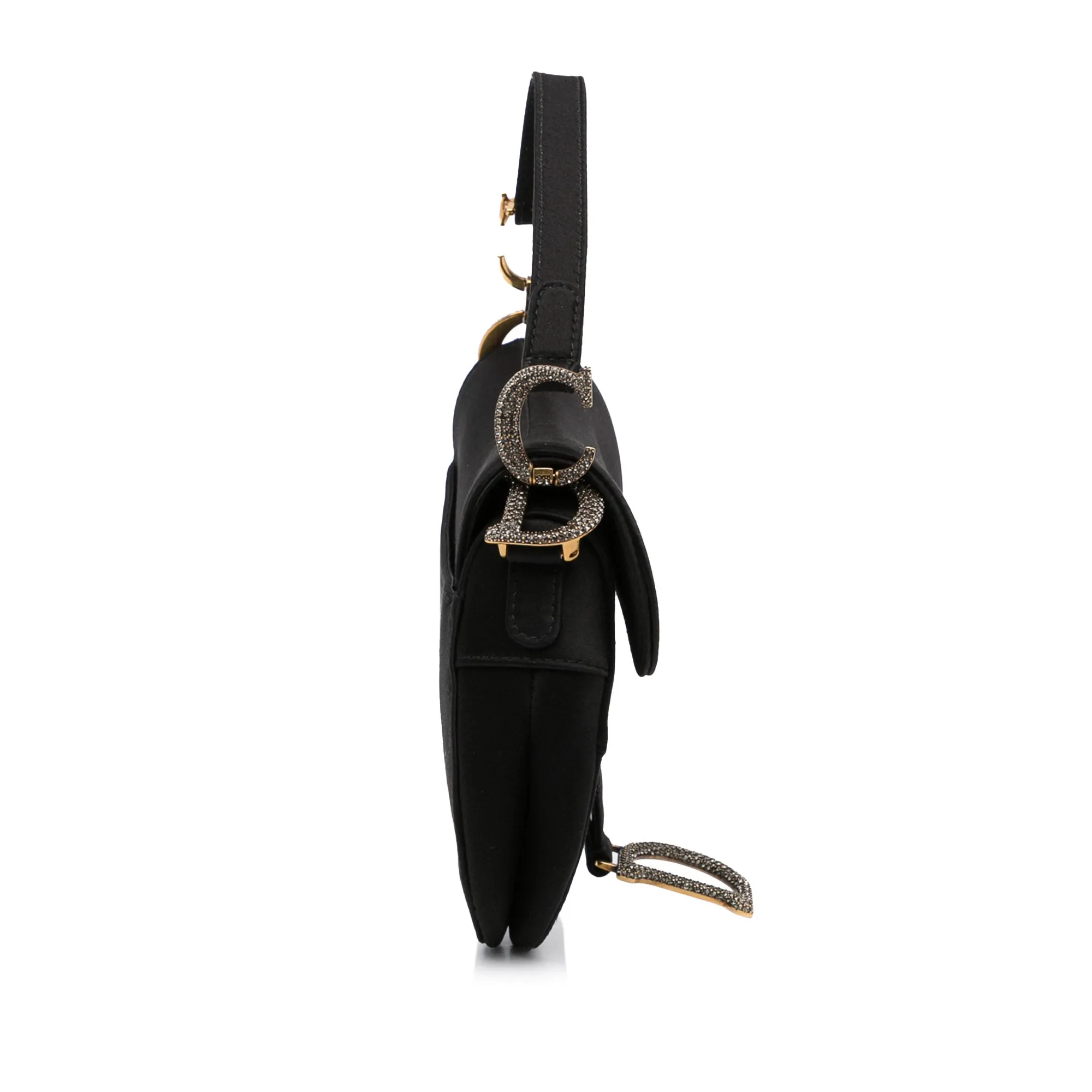 Trendy Inspired Dior Saddle Bag Mini Black Crystal Embellished Satin
