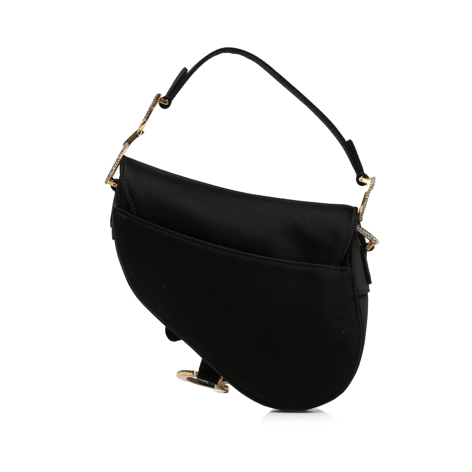 Trendy Inspired Dior Saddle Bag Mini Black Crystal Embellished Satin