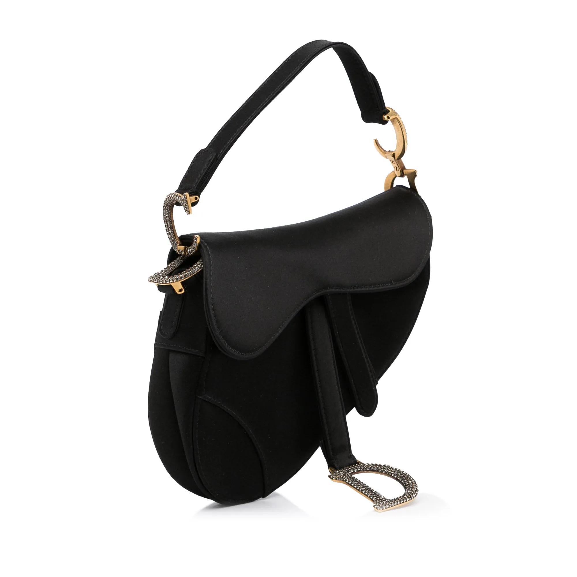 Trendy Inspired Dior Saddle Bag Mini Black Crystal Embellished Satin