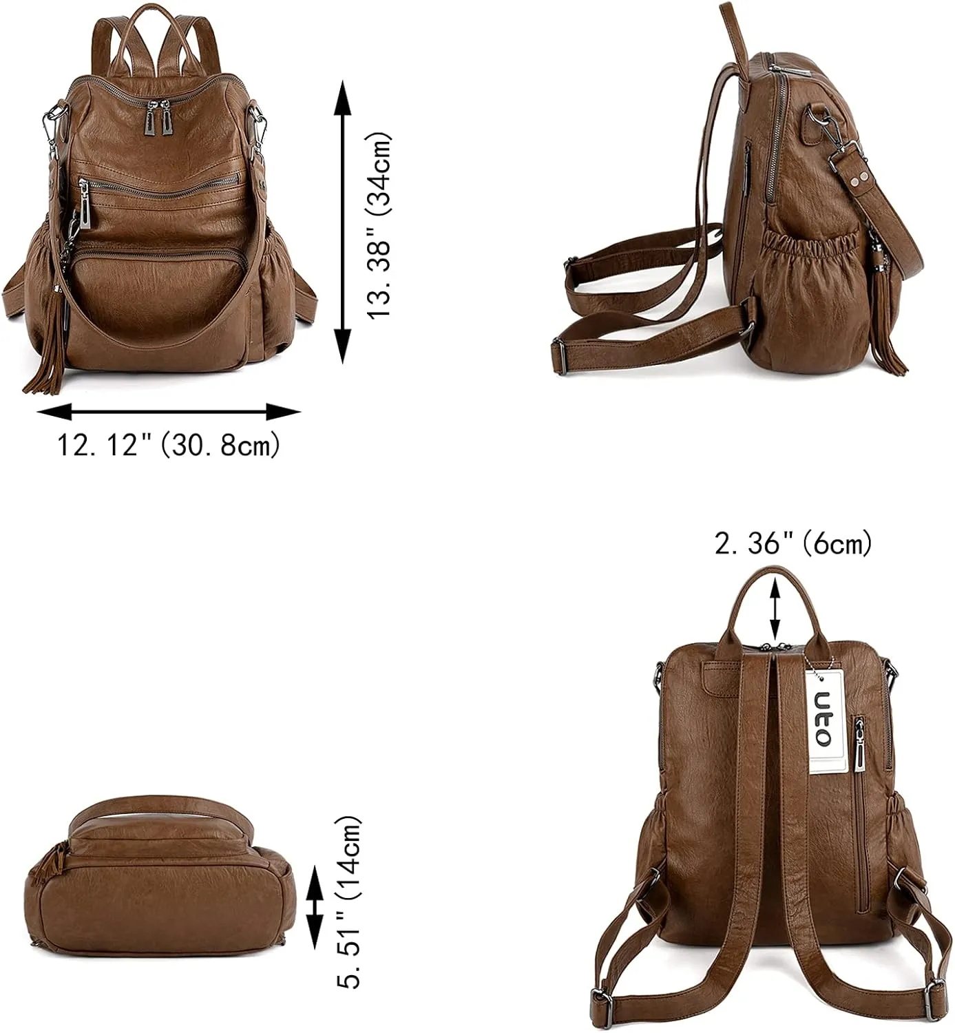 UTO Women Backpack Purse Leather Vegan Ladies Fashion Designer Rucksack Convertible Travel Shoulder Bag with Tassel