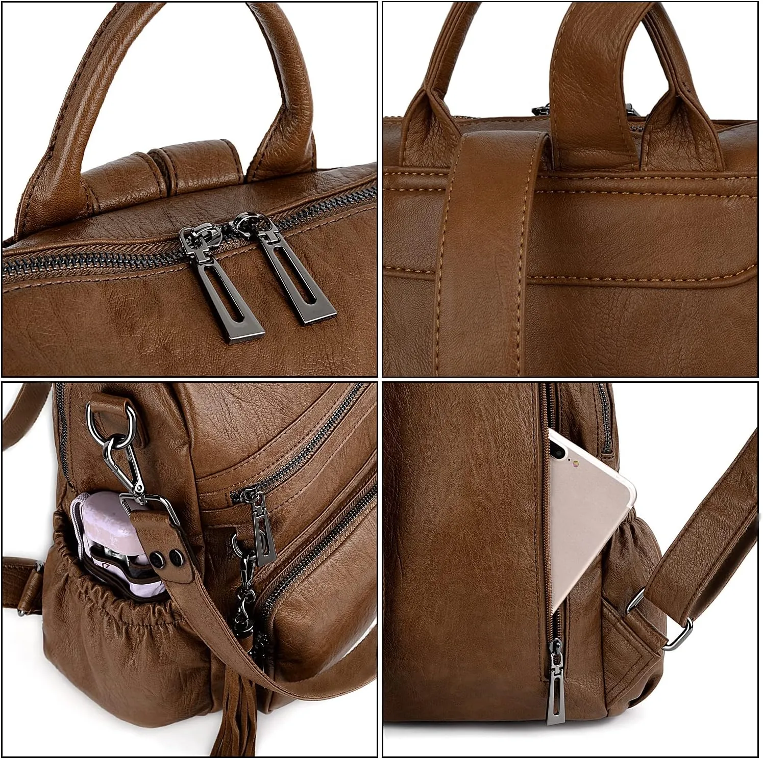 UTO Women Backpack Purse Leather Vegan Ladies Fashion Designer Rucksack Convertible Travel Shoulder Bag with Tassel