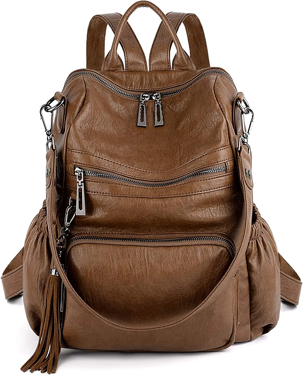 UTO Women Backpack Purse Leather Vegan Ladies Fashion Designer Rucksack Convertible Travel Shoulder Bag with Tassel