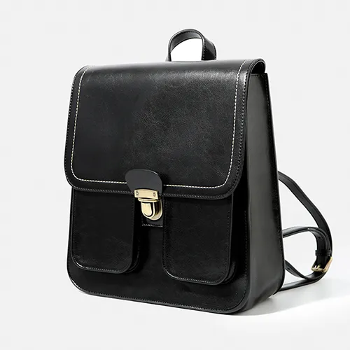 Vintage Brown School Leather Backback For Women