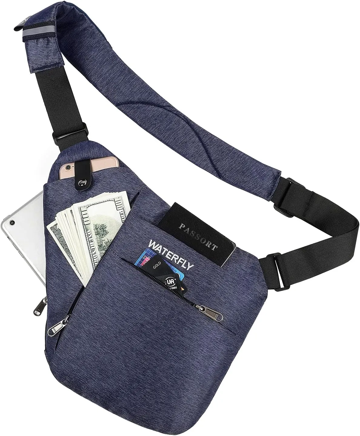 WATERFLY Sling Crossbody Chest Bag: Slim Anti-Theft Cross Body Bag Over Shoulder Backpack Stealth Side Pack Man Woman