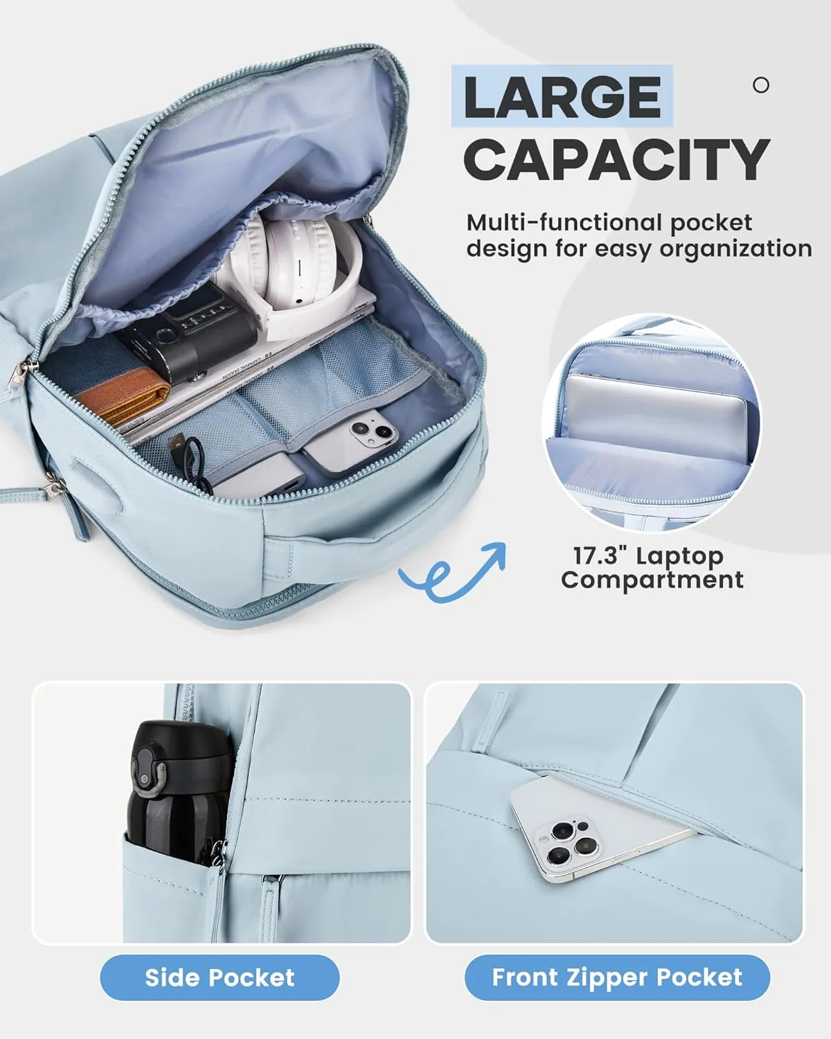 wepadre Laptop Backpack For Women Gym Backpack For Women Aesthetic College Backpack With Laptop Compartment Blue