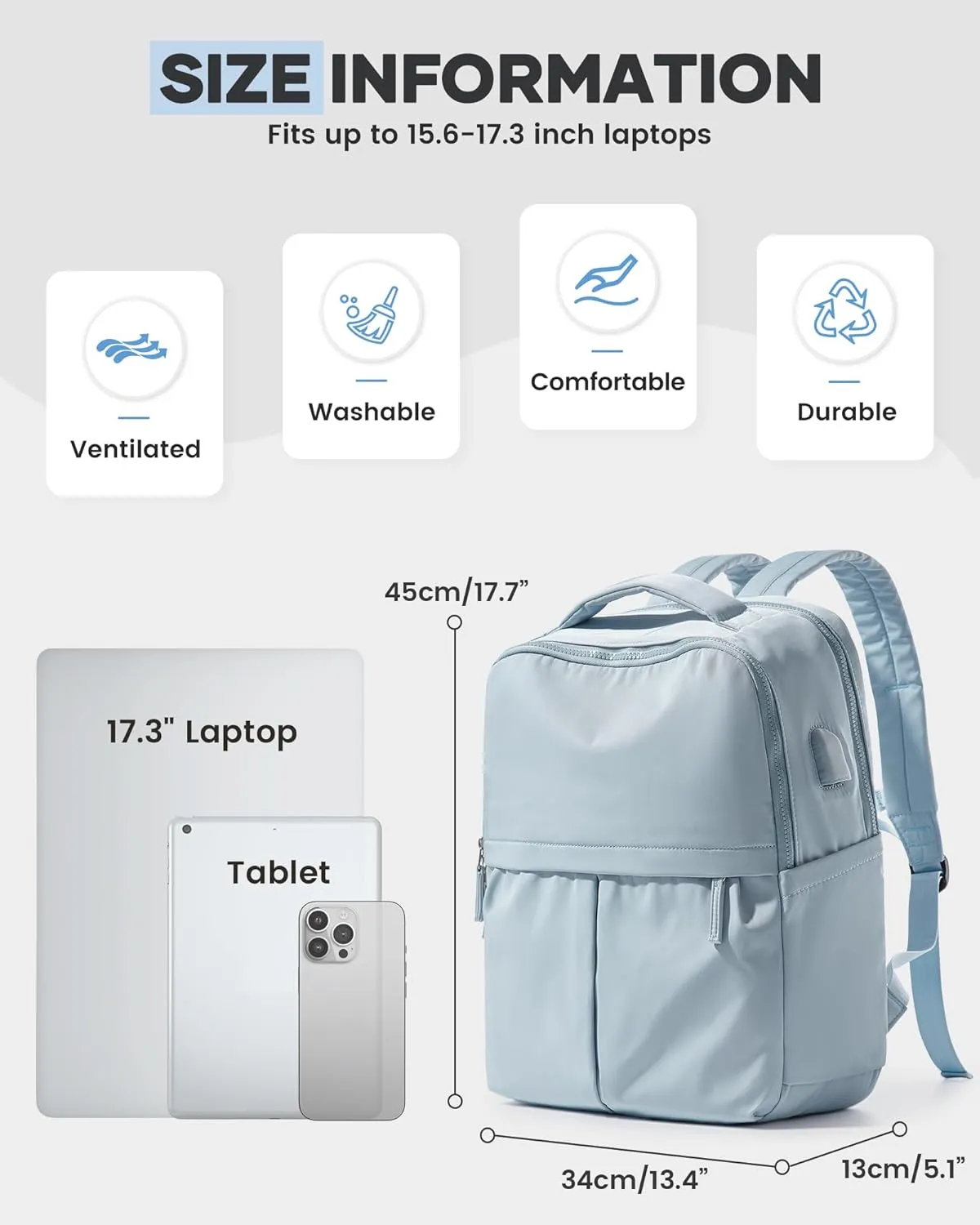 wepadre Laptop Backpack For Women Gym Backpack For Women Aesthetic College Backpack With Laptop Compartment Blue