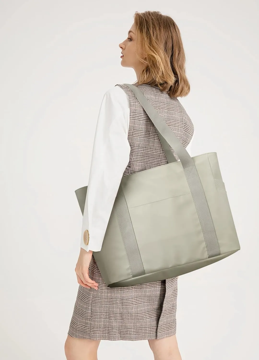 WLLWOO Large Work Tote Bag for Women with 15.6" Laptop Compartment & Trolley Sleeve for Travel Daily Nurse Gym