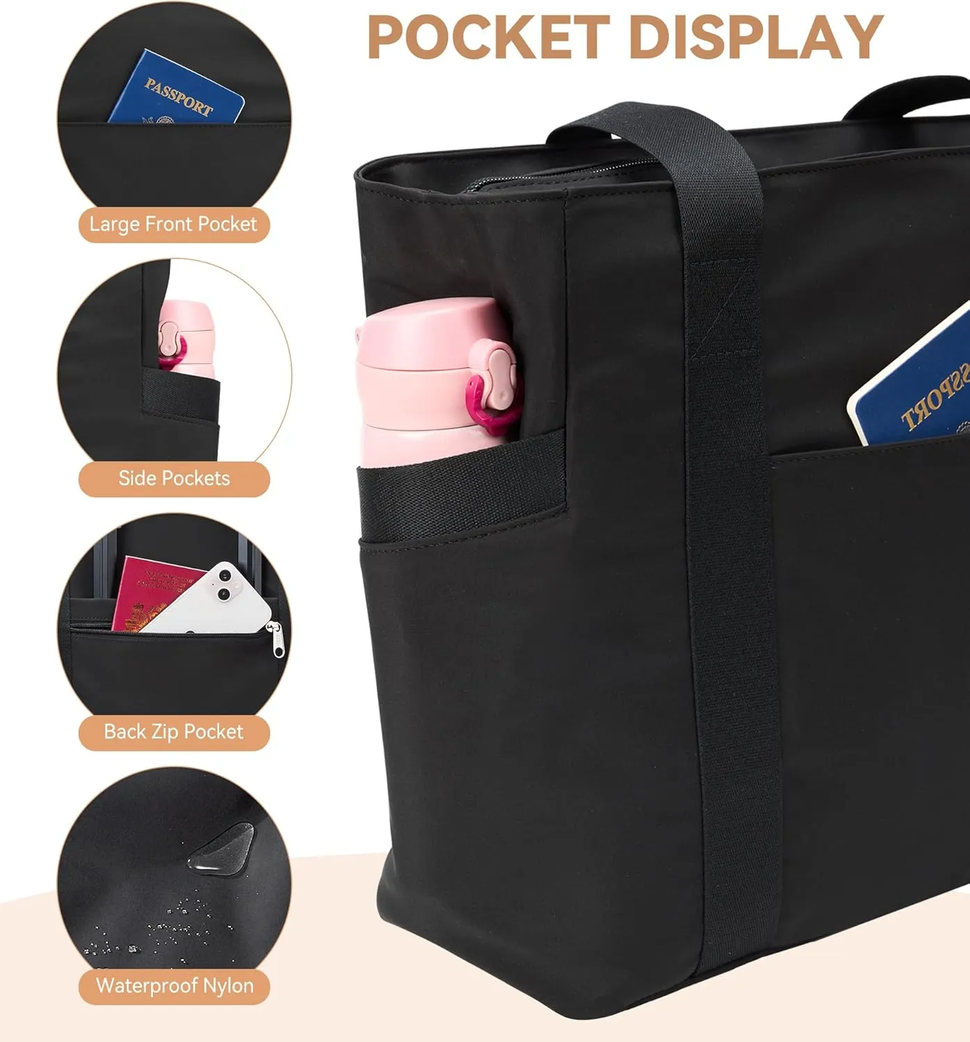 WLLWOO Large Work Tote Bag for Women with 15.6" Laptop Compartment & Trolley Sleeve for Travel Daily Nurse Gym