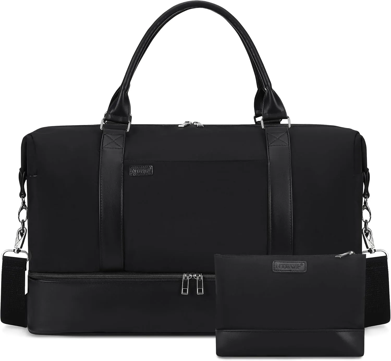 Women's Weekender bag Travel Duffel Bag with Shoe Compartment 21-inch Airline-Approved Carry-On, 2-Piece Canvas & Leather Overnight Bag Set Personal Item Luggage
