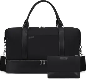Women's Weekender bag Travel Duffel Bag with Shoe Compartment 21-inch Airline-Approved Carry-On, 2-Piece Canvas & Leather Overnight Bag Set Personal Item Luggage