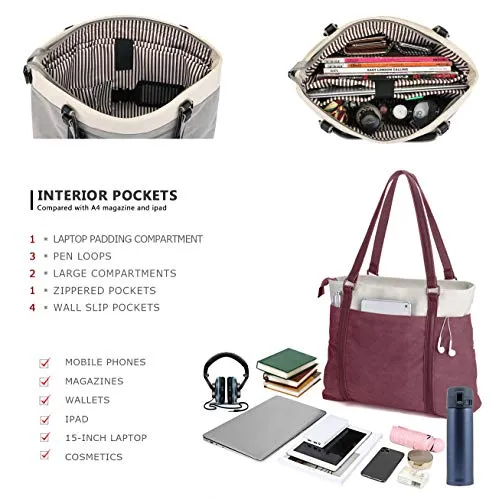 Women's Work Bag with Laptop Compartment Zipper Pockets Teacher Totes Purse