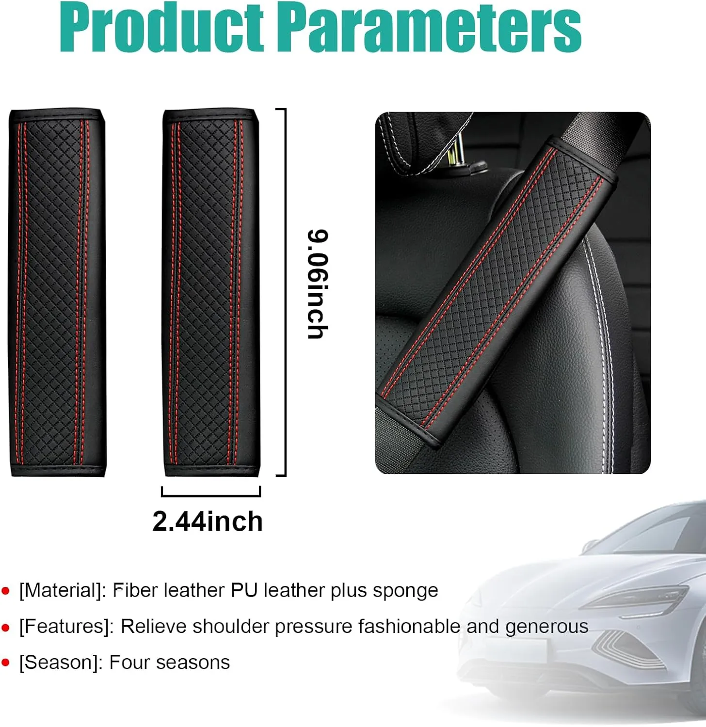 Ziciner 2 PCS Car Seat Belt Covers, Soft Leather Seat Belt Shoulder Strap Pads, Safety Seat Belt Covers for A More Comfortable Driving, Compatible with All Cars & Camera Backpack Straps (Black & Red)