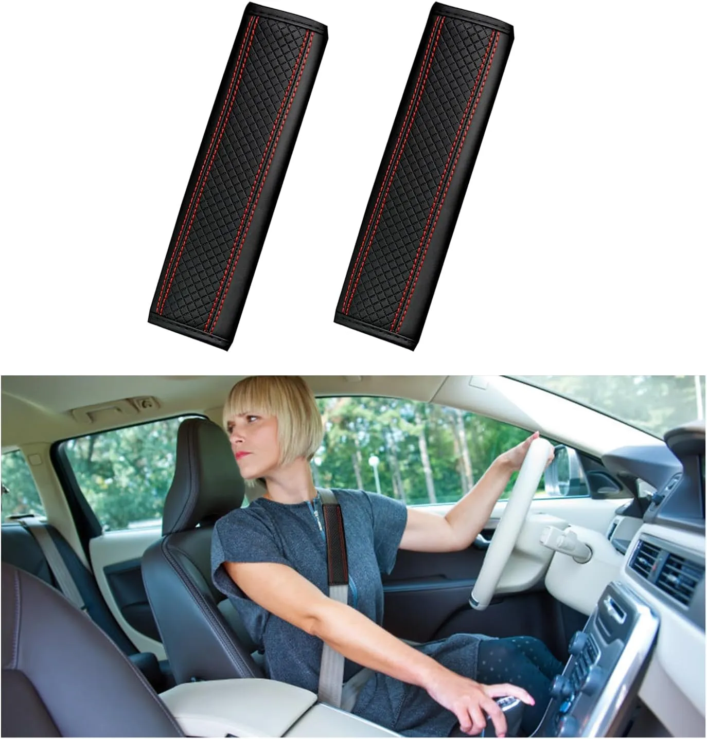 Ziciner 2 PCS Car Seat Belt Covers, Soft Leather Seat Belt Shoulder Strap Pads, Safety Seat Belt Covers for A More Comfortable Driving, Compatible with All Cars & Camera Backpack Straps (Black & Red)